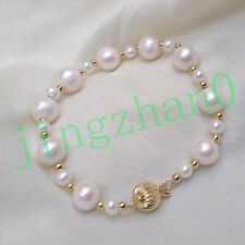 Usado, 7,5-8" Impressionante Pulseira de Pérolas Redondas Brancas AAA Natural Akoya Ouro 14k FECHO F comprar usado  Enviando para Brazil