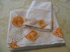 Lençol plano e 2 fronhas vintage de crochê DANCRAFT laranja e branco cama de casal comprar usado  Enviando para Brazil