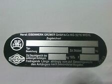 Typenschild eisenwerk grümer gebraucht kaufen  Deutschland