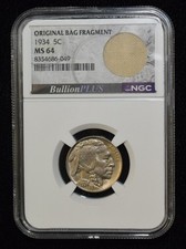 Fragmento de bolsa original 1934-P NGC MS64 5C Buffalo níquel comprar usado  Enviando para Brazil