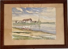 Aquarelle maison rose d'occasion  Lège-Cap-Ferret