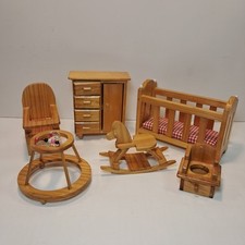 Casa de bonecas miniatura conjunto berçário de lã 1:12 berço andador cavalo de balanço cadeira alta comprar usado  Enviando para Brazil