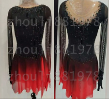 Vestido de patinaje artístico para mujer/niña vestido de patinaje sobre hielo negro rojo teñido segunda mano  Embacar hacia Mexico
