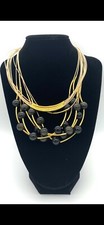 Colar folheado a ouro com fibra de buriti e pedras preciosas de obsidiana comprar usado  Enviando para Brazil