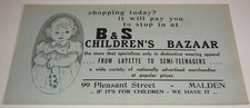 Carrinho anúncio anos 40 "B&S CHILDREN'S BAZAAR!" Vestuário infantil+adolescente POULTRY-MALDEN MA, usado comprar usado  Enviando para Brazil