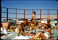 CORREDIÇA VINTAGE ORIGINAL: piscina no deserto homens mulheres motel lodge carros Chevy nadar anos 50, usado comprar usado  Enviando para Brazil