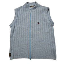 Dzianinowa kamizelka Kamizelka Belstaff pełny zamek błyskawiczny Paski Vintage wełniany sweter Rozmiar L, używany na sprzedaż  PL