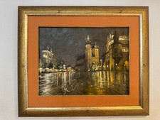Obraz olejny na płótnie "KRAKÓW- NOCNY, MOKRY RYNEK" Mariusz Majewski na sprzedaż  PL