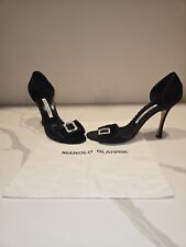 Sapato Feminino Manolo Blahnik Peep Toe Fivela de Cristal Preto Cetim Salto Tamanho 39, usado comprar usado  Enviando para Brazil