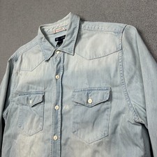 Camisa masculina Gap azul média com botões sólidos bolsos jeans cambraia comprar usado  Enviando para Brazil
