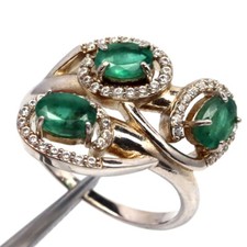 Prata esterlina 925 4 x 6 mm. Anel de joias verde esmeralda, zircão branco tamanho 8 comprar usado  Enviando para Brazil