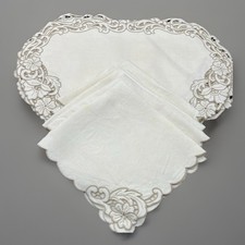 Conjunto de 8 guardanapos e tapetes de linho madeira vintage bordados bege herança, usado comprar usado  Enviando para Brazil