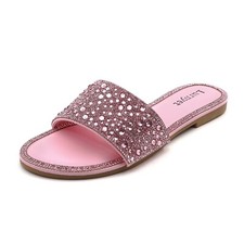 Sandálias femininas Lurnyet com cristal enfeitado sandálias deslizantes cravejadas de strass sandália plana comprar usado  Enviando para Brazil