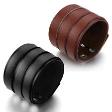 Pulseira masculina de couro com cinto largo Punk 3 camadas ajustável comprar usado  Enviando para Brazil