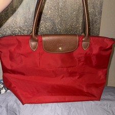 Bolsa tote LONGCHAMP Le Pliage original vermelha nylon lona couro acabamento 19”x 12” comprar usado  Enviando para Brazil
