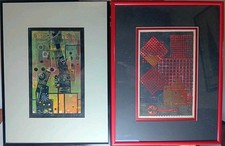 Usado, Arte original Arnold Westerlund mídia mista abstrata vintage MCM. Lote de 2! Moldura comprar usado  Enviando para Brazil