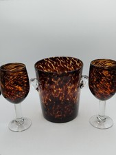 Pier 1 balde de gelo copo soprado refrigerador manchas marrons arroxeadas + 2 taças de vinho comprar usado  Enviando para Brazil