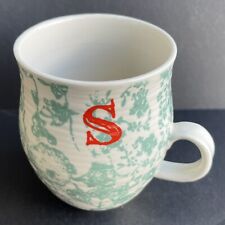 Taza floral Anthropologie Homegrown monograma "S" inicial verde blanco segunda mano  Embacar hacia Argentina