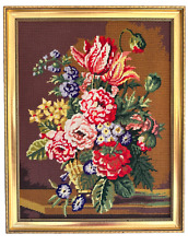 Framed needlepoint floral for sale  Woodstock