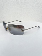 Vintage Chanel Okulary przeciwsłoneczne Stras Bezramkowe Srebrne lustrzane soczewki CC na sprzedaż  PL