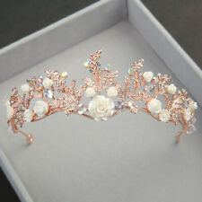 Coroa de tiara feminina princesa casamento ouro rosa flor cristal AB de 5 cm de altura comprar usado  Enviando para Brazil