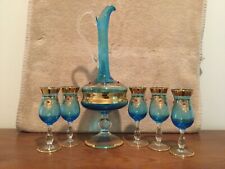 Usado, Conjunto de Decantadores Bohemia~vidro de Cristal~Conjunto de Licor Azul Aqua~5 Cordiais~Acabamento Dourado comprar usado  Enviando para Brazil