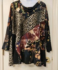 Blusa Calessa Feminina Tamanho 2X Top Túnica Patchwork Estampa Animal Colorida Manga 3/4, usado comprar usado  Enviando para Brazil