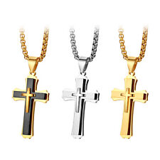 Colar corrente pingente crucifixo religioso cruz de Cristo aço inoxidável masculino 22", usado comprar usado  Enviando para Brazil