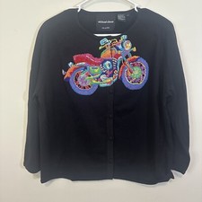 Cardigã Vintage Michael Simon Nova York Grande Preto Bordado Motocicleta Seda, usado comprar usado  Enviando para Brazil