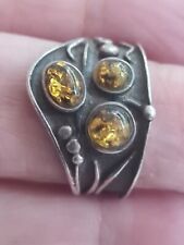 Silver amber ring for sale  BIRMINGHAM