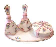 Conjunto de 2 frascos de perfume vintage de porcelana rosa caixa de bugigangas com bandeja feita no Japão comprar usado  Enviando para Brazil