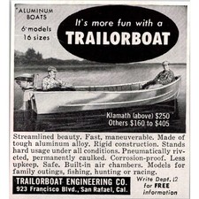 Trailorboat Engineering Co barcos de alumínio San Rafael CA 1954 anúncio de revista SAH2-M5 comprar usado  Enviando para Brazil