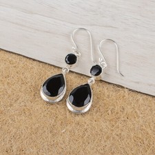 Brincos pretos gota/pingente de pedra preciosa ônix prata esterlina 925 joias indianas comprar usado  Enviando para Brazil