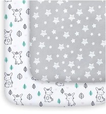 Pacote com 2 lençóis de brincar ajustados mini lençóis de berço respiráveis estrelas e coelhos novo sem etiquetas  comprar usado  Enviando para Brazil