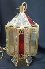 Candelabro de vidro texturizado multicolorido uma luz com corrente e suporte no teto comprar usado  Enviando para Brazil