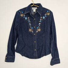 Usado, Camisa jeans bordada Banjo floral ocidental azul turquesa botão para baixo tamanho M comprar usado  Enviando para Brazil