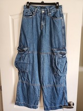 Jeans utilitário feminino cintura média carga perna larga folgada fábula selvagem tamanho 2/R comprar usado  Enviando para Brazil