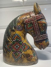 Estatueta vintage de madeira feita à mão cabeça de cavalo 6 x 4 multicolorida pintada à mão comprar usado  Enviando para Brazil