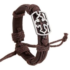 Usado, Pingente cruz pulseira de couro marrom pulseira pulseira joia católica presente comprar usado  Enviando para Brazil