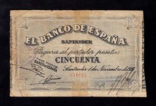 F.C. BANCO DE SANTANDER , 50 PESETAS 1936 , R/C , ROTO , PEGADO CON ADHESIVO . comprar usado  Enviando para Brazil