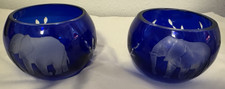 2 castiçais votivos tchecos boêmios de cristal azul cobalto cortado para limpar elefante comprar usado  Enviando para Brazil