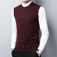 Colete suéter masculino gola redonda malha lisa regata pulôver sem mangas comprar usado  Enviando para Brazil