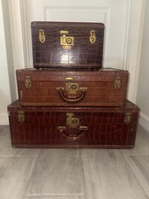 leather 3 suitcases vintage for sale  Groveland