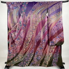 Kimono feminino japonês furisode seda Tsujigahana Shibori fio de ouro rosa 164cm, usado comprar usado  Enviando para Brazil