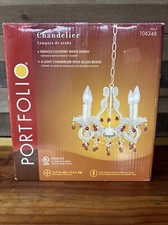 Candelabro antigo francês country branco 4 luzes com contas de vidro novo na caixa comprar usado  Enviando para Brazil