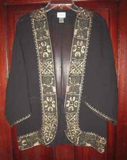 Blusa Chico's tamanho 0 S jaqueta quimono top seda chiffon frisado bordado ouro preto comprar usado  Enviando para Brazil