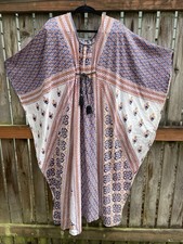Vestido de algodão indiano vintage anos 70 estampa de bloco boho hippie étnico anos 60 kaftan M L XL XXL comprar usado  Enviando para Brazil