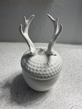 frasco de cerâmica, tampa de rack de chifre de veado com base em forma de bolota, branco comprar usado  Enviando para Brazil