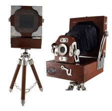 Vintage Antiguo Película Cámara con Madera Trípode Soporte Estilo Mesa Décor Ne comprar usado  Enviando para Brazil
