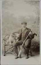 Vintage Studio RPPC Dapper Man Poses com Arma e Jack Russell Terrier Dogs comprar usado  Enviando para Brazil